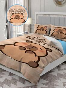 2/3pcs Personalize Name Capybara Cartoon Print Bedding Set, Bebed Comforter Set, With 1 Duvet Cover And 1-2 Pillowcases, King-Size Bedspread, Bed Sheet, Soft Skin-Friendly Polyester, Machine Washable, Dry Clean. It Is Suitable For Home And Bedroom Decoration,Personalized Gifts,Dorm Room Essentials College,Room Decor, Bedding Double, Room Decoration Stuff,Halloween.