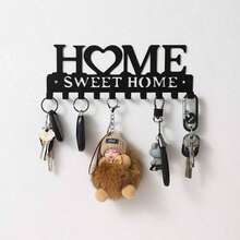 1pc Black Key Holder Wall Mounted Storage Rack, Metal Art Decorative Hook For Coats, Hats, Entrance Hallway - màu đen - Xem 1