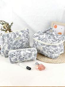 1 件花卉印花绗缝女士化妆包，柔软面料花卉印花拉链化妆包，适合存放化妆品、护肤品、口红、指甲油、发饰，非常适合家庭、旅行、新年/情人节礼物旅行必需品包，适合学校假期返校用品化妆包女士旅行包