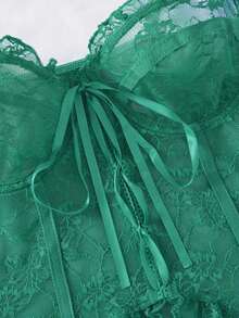 weiweihu 4-Piece Underwear Set  Halloween  Plain  Y2K  Romantic-French  Romantic-Floral  Sexy Cos  Classic Sexy  Ultra Sexy  Wild  Romantic-Babydoll  Polyester Embroidery  Cut Out  Bow  Lace Up  Sheer Purple Corset/White Corset/Red Corset/Corset De Mujer    4-Piece Set Of Mesh See-Through Underwear With Stockings  Available In All Seasons  Ribbon Straps Thin Belt Style Bow Tie  Special Moments, Intimate Moments A Gift For A Woman, An Intimate Gift Passion In Bed  Shapewear  Lingerie Dress Pajama Sets For Women Lencería Sexy Para Mujeres - Màu xanh lá cây đậm - Xem 5