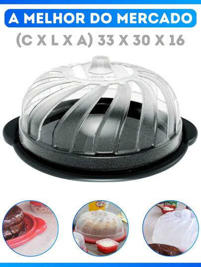 PORTA BOLO COMPLETO Boleira Transparente Linha Premium Mesa Posta Com Tampa - Acrílico Redondo Com Alças Grande 33cm