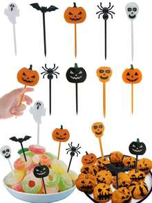 10pcs Halloween Fruit Forks, Random Color, Mini Forks For Dessert, Cake, Fruit Salad, Decoration For Halloween Party, Kid & Adult - Halloween 10pcs - View 1