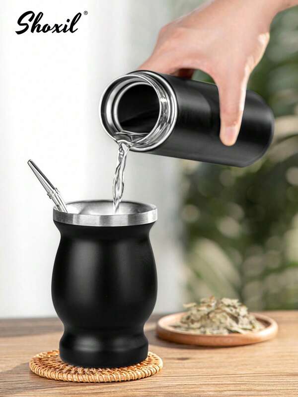 shoxil A Mate Tea Thermal-Insulated Set, Including A Thermal-Insulated Pot And A Mate Tea Cup, Suitable For Gifting And Outdoor Use.