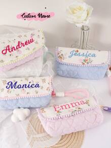 Personalized Quilted Pencil Case, Cute Quilted Aesthetic Stationery Pouch, Colorful Floral Pen Holder, Soft Bag Gift For Girls