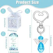 Zestaw upominkowy na chrzest 48 szt./144 szt./24 szt./72 szt., brelok z aniołem stróżem w pudełku prezentowym, w tym 48 uroczych breloków z aniołami, 48 pudełek prezentowych i 48 kartek z podziękowaniami, kryształowy wiszący brelok, odpowiedni na chrzest, wieczór panieński, wesele, przyjęcie urodzinowe - niebieski/różowy - Wielokolorowe - Zobacz 19