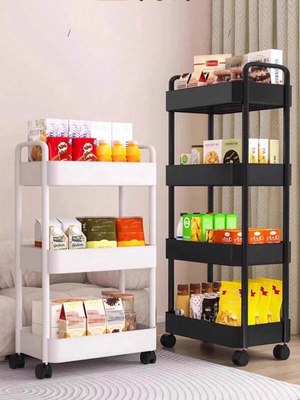 1pc 2/3/4 Floor Household Multi-Layer Trolley Storage Rack, Kitchen, Living Room, Bedroom, Multi-Layer Trolley Storage Rack, Mobile Storage Rack, Trolley, Cosmetics, Bedroom Bookshelf, Living Room Snacks, Multi-Layer Storage Rack, Suitable For Home Storage And Outdoor Camping Storage All Year Round.