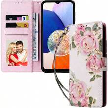 Asuwish Phone Case For  Galaxy A15 5G 4G Wallet Cell Flip Cover With Tempered Glass Screen Protector Flower Card Holder Slot Stand Lanyard Wrist Strap Red A 15 G5 15A Women Men Rose Flower01 - 玫瑰花 - 查看 2