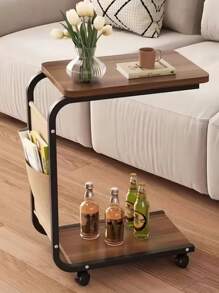 1pc Wheeled Bedside Nightstand, Mobile Sofa Side End Table, Small Office Desk, Dining Room Serving Cart