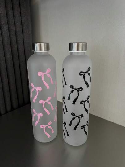 1000ml PC Matte Water Bottle . Original Bowknot Print Design | Stainless Steel Sports Lid . Leak-Proof & Gym-Friendly | Fashionable In EU, US, MEA & SEA | Aesthetic Workout Essential