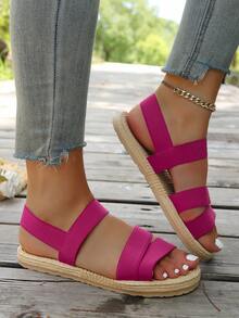 Women Elastic Band Slingback Sandals, Vacation Summer Fabric Flat Sandals