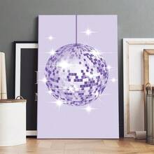 1pc Framed Canvas Wall Art Prints Poster, Purple Coquette Disco Ball Art Posters Canvas Print Painting For Living Room Bedroom Office Bathroom Dorm Home Decor, Ready To Hang - 彩色 - 查看 6