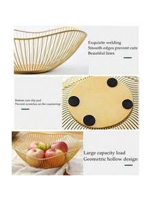 Kitchen Counter Fruit Bowl Large Fruit Basket Bowl Metal Wavy Storage Basket Kitchen Vegetable And Fruit Bowl, Used To Hold Fruits, Vegetables And Bread - Gold - View 3