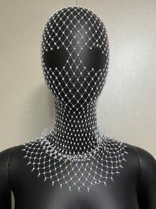 Bonés femininos com decoração de strass brilhantes, rede de pesca com buracos, máscara facial completa, lenço de cabeça, chapéus para festa e escola