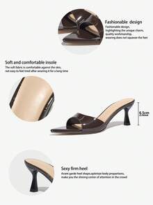 女士优雅高跟穆勒鞋，性感收腰宽鞋面尖头猫跟凉鞋，时尚百搭，适合春夏派对、休闲、户外、旅行，光泽柔和的咖啡棕色鞋履 - 咖啡棕 - 查看 8