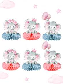 6 piezas Centros de mesa de panal con diseño de elefante rosa para baby shower, decoración de panal con patrón de flor y elefante rosa para fiesta de revelación de género, suministros para fiesta de cumpleaños, nacimiento de niño/niña, decoración para celebración, decoración para revelación de género, decoración para baby shower, centro de mesa, regalo para baby shower, base de panal, decoración de foto para fiesta - Elefante rosa - Ver 8
