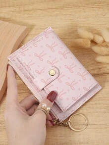 粉色蝴蝶结爱心图案拉链小钱包带链条钥匙扣、零钱袋小钱包双折超薄女士钱包迷你薄、轻便、多层便携、身份证、信用卡简约、时尚、现代、商务、周年纪念、生日礼物、礼物、女孩、女士、女性、学校宿舍和返校用书包学校用品 - 粉色 - 查看 8