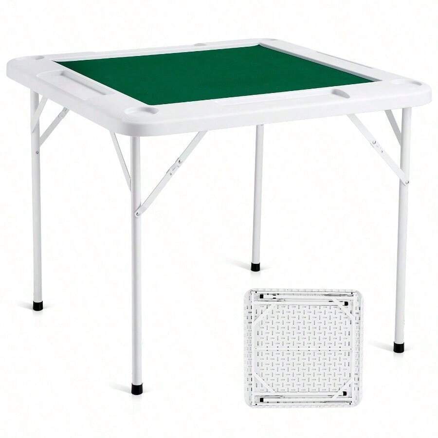 Mahjong Table 4 Player Folding Card Table AndampTable Mat Cup Holder Chip Tray - như hình ảnh - Xem 1