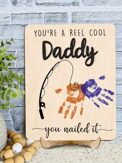 1Pc Wooden Father's Day Sign | Freestanding Dad Sign | Father's Day Gift | Meaningful Gift For Dad | Gifts For Grandpa | Gifts For Papa | "You're A Reel Cool" Wooden Sign | Dad Keepsake