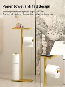 1 pièce Support de papier toilette autoportant avec étagère de rangement - Organisateur de salle de bain 2 niveaux pour rouleaux et mouchoirs, design gain de place, parfait pour les salles de bain modernes ou comme cadeau de Noël/Halloween. Accessoires de toilette, design minimaliste, construction durable