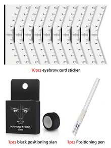 30/12件套眉妆工具套装，包含眉形模板、定位线、白色记号笔、眉形塑形模板、一次性尺子贴纸、设计定位辅助模板、化妆工具、纹身定位图模板，适用于专业化妆、美容院、纹身用品，是美容院必备、赠品、旅行、经济实惠的旅行必备品。 - 彩色 - 查看 6