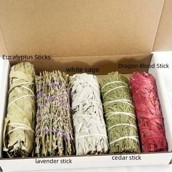 Sage Aromatherapy Cleansing Kit, Contains White Sage, Cedarwood, Dragon's Blood Sage, Eucalyptus And Lavender Incense Sticks, Combination Gift Set For Spiritual Aromatherapy Energy Cleansing, Meet Different Needs
