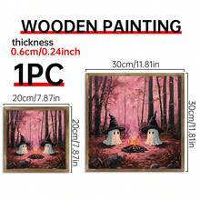 1pc Cute Witch Ghosts Print, Pinkoween, Pink Halloween Art Print, Spooky Vintage, Halloween Decor, Moody Wall Art, Dark Academia Print, Canvas Wall Art,Posters For Room,Home Decor,Room Decor Aesthetic,Room Decoration Stuff.Optional Frame. Fall Decor - 1pc - View 2