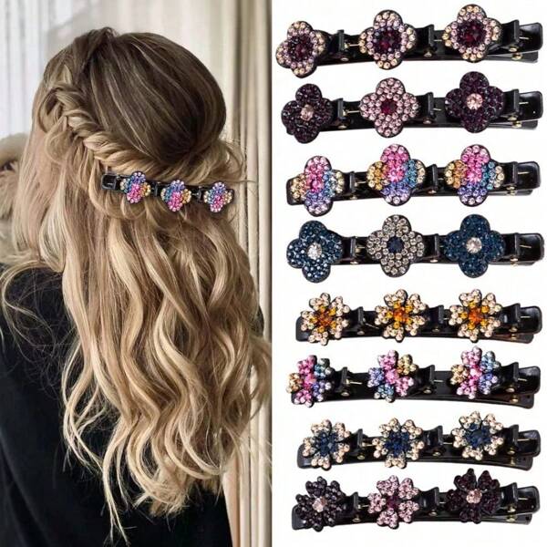 Sparkling Crystal Stone Braided Hair Clips For Women,Rsvelte Braided Hair Clip With 3 Small Clips, M,Hair Accessories