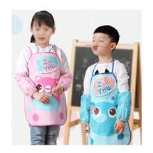 Cute Cartoon Kids Cooking Apron With Sleeves, Chef Hat And Pocket Apron Set, Children's Craft Art Kitchen Cooking Chef Set For Drinks, Food, Baking Toys, 3-8Y, Waterproof PVC Painting Smock, Toddler Preschool Art Smock