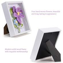 Marco de fotos de ganchillo hecho a mano con flores artificiales multicolores (22 x 17 cm, 22 x 22 cm, 31,3 x 22,3 cm) para decoración del hogar, con estampado floral realista, marco de fotos, cuadros de pared, dibujos y manualidades. - Multicolor - Ver 4