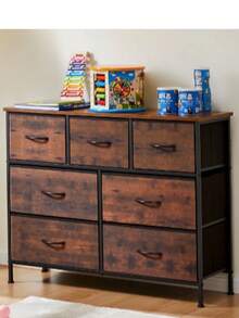 Fabric Storage Dresser With 9 Drawers, Steel Frame And Wooden Top For Bedroom, Closet And Entryway - 鏽棕色 - 查看 13