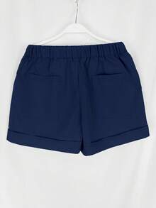 Women's Solid Color Simple Daily Casual Shorts  Plain    Casual    Pocket  Knot  Drawstring - 藏蓝色 - 查看 3