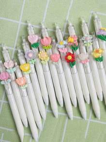 随机赠送可爱花卉速干中性笔、凝胶笔、圆珠笔、可爱花朵按压笔，适合学生和女孩，适合送给孩子、朋友、闺蜜、学校用品、开学季礼物，适合返校 - 彩色 - 查看 2