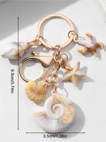 1 Pieza Llavero unisex de concha natural de dos tonos con colgantes de nube, estrella de mar y concha de trompeta. Serie de playa de verano, gran regalo para amigos, accesorios de llavero, llaveros para mujeres, pequeños regalos, regalos para ella, accesorios de coche de escuela, gótico lindo Y2k