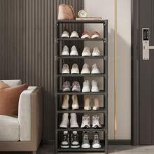 Estantería para zapatos de 8 niveles, organizador de zapatos para el hogar, gabinete pequeño para zapatos con puerta individual y a prueba de polvo - Negro - Ver 3
