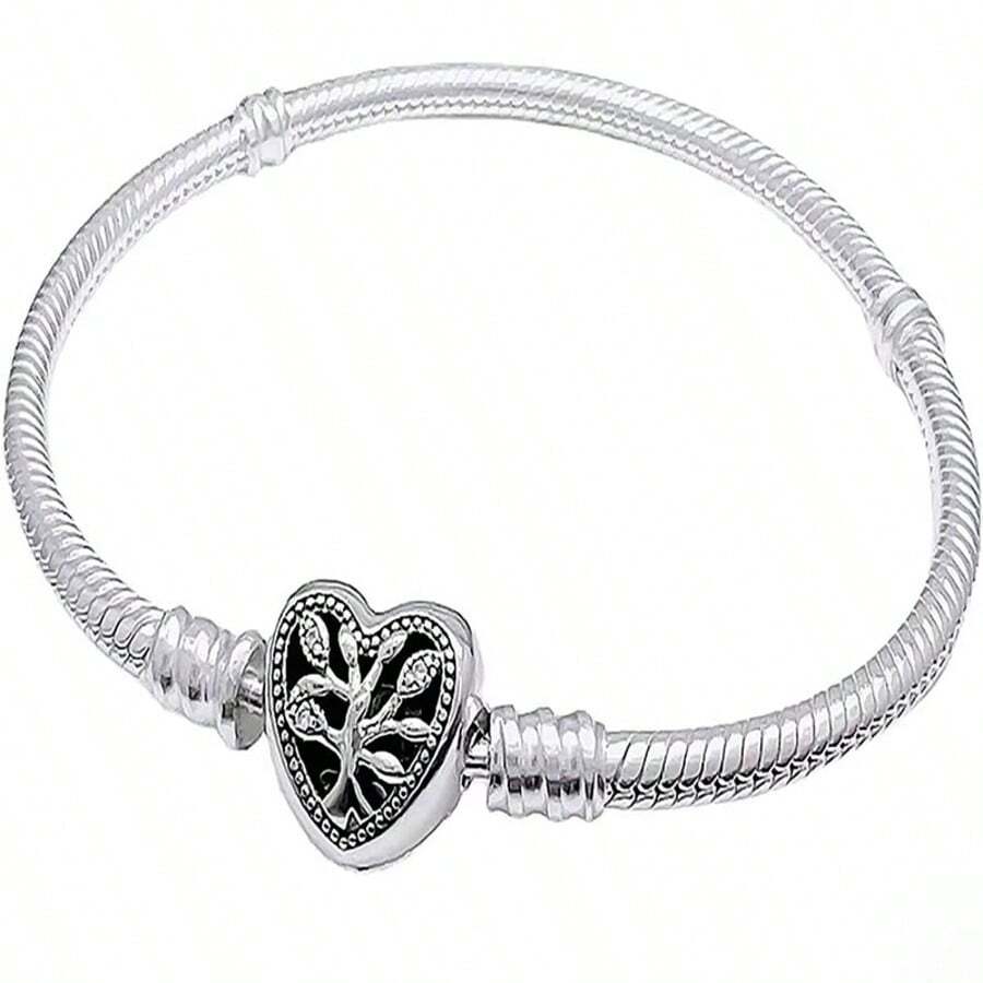 ¡Pulsera de plata de ley 925 con árbol del mundo y hueso de serpiente! Adecuada para pulseras DIY originales, regalo de joyería de moda para el cumpleaños o la boda de la mujer - Plateado - Ver 1