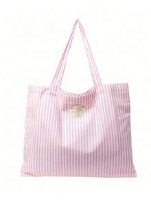 复古条纹帆布手提包，女士大容量条纹帆布手提包 - 时尚单肩包，适合旅行和购物，亮红色和白色条纹，大容量，百搭，可水洗 - 无扣，日常手提包，休闲日常手提包，沙滩包，办公包 - 彩色 - 查看 12