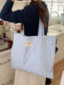 复古条纹帆布手提包，女士大容量条纹帆布手提包 - 时尚单肩包，适合旅行和购物，亮红色和白色条纹，大容量，百搭，可水洗 - 无扣，日常手提包，休闲日常手提包，沙滩包，办公包 - 彩色 - 查看 13