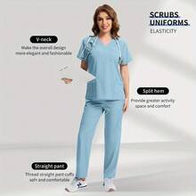 实用医用工作服套装，上衣和裤子，功能性设计，耐用易护理面料，适合医护人员日常穿着。