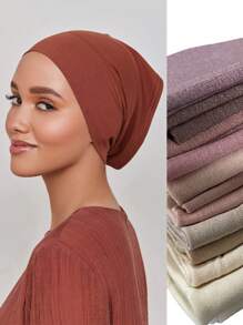 1pc Hijab Stretch Bonnet Turban Headscarftretch Plain Bamboo Jersey Inner Hat.For Muslim Women Hair Care Chemo Cap, Fashion Head Wrap