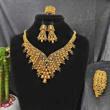 5pcs Middle Eastern Bridal Jewelry Set Necklace Earrings Ring Bracelet Accessory