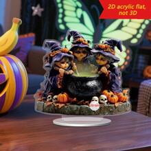 1pc Halloween Witch Black Cat Skull Pumpkin Fantasy Fairytale Decoration 2D Acrylic Home Desktop Artwork For Shopping Mall Bar Haunted House Holiday Party Scene Party Decorations Provide An Ideal Halloween Surprise For Family And Friends