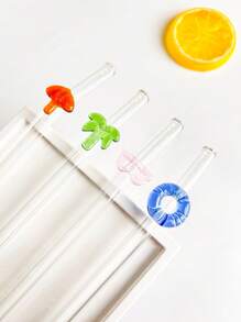 1 件/1 套可重复使用玻璃吸管，带有棕榈树/游泳圈/遮阳伞/太阳镜形状，夏季主题弯曲饮用吸管，适用于冷饮、奶茶、咖啡、果汁、冰沙、厨房、餐厅、鸡尾酒会、返校、送给女朋友/男朋友、父母、朋友的礼物、节日用品、万圣节、感恩节、圣诞节 - 風格1 - 查看 7