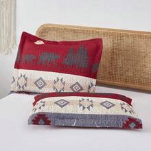 Reversible Lodge Plaid Bedding Moose Bear Quilt Full/Queen Size Rustic Bedspread Cabin Coverlet Wildlife Forest Daybed Cover Summer Lightweight Bed Cover Pillow Shams - 灰色勃根地酒紅 - 查看 4