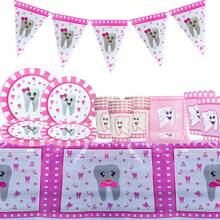1/6/10/20pcs First Tooth Theme Party Disposable Pink Paper Plates, Cups, Napkins, Gender Reveal Party Tableware, First Tooth Party Decorations, Birthday Anniversary Party Decorations - Multicolor - View 7
