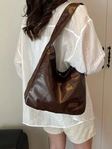 Fashionable Solid Color Soft PU Leather Shoulder Bag, Vintage Versatile Large Capacity Crossbody Bag, Suitable For School, Office, Daily Commute, Elegant Handbag With Zipper Wallet, Lightweight Casual Messenger Bag, Great Gift Choice - Coffee Brown - View 5