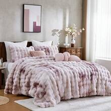 Comforter Set 3 Piece, Plush Fluffy Bedding, Geometric Pattern, Lightweight Bedspread Blanket All Season, Faux Comforter - Tie Dye-pink Purple - View 2