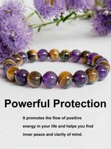 Amethyst Tigers Eye Gemstone Bracelet Anxiety Bracelet For Women Men Powerful Protection Calming Crystals Yoga Meditation Jewelry 8mm