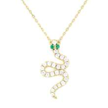 1 件 925 纯银金色蛇形吊坠项链，镶嵌璀璨钻石和祖母绿，彰显奢华优雅，适合晚会、婚礼或高端社交活动