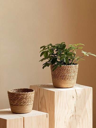 Pot de fleurs tressé, panier de plante tressé en rotin, couvercle de pot en bambou en forme de carapace de tortue pour décoration de la maison