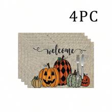 1/4/6 Stücke Halloween Serie mit gestreiften, Geister- und Kürbisdruck dekorative Tischsets/Untersetzer, 100% Leinen, handwaschbar - ideal für Esstische, Restaurants, Geburtstag & Party Dekoration, Heimdekoration